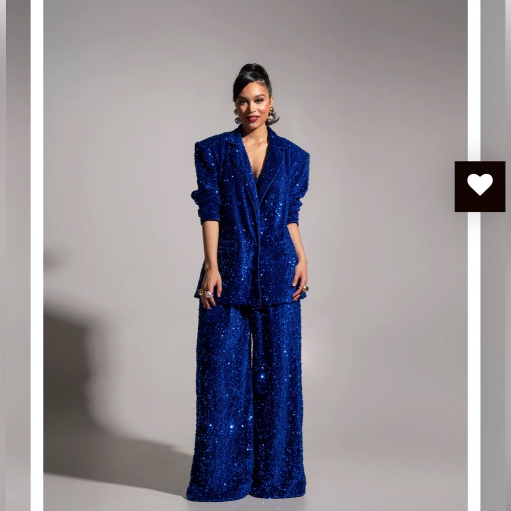 New OFUURE Liza Sequin Blazer in Sapphire